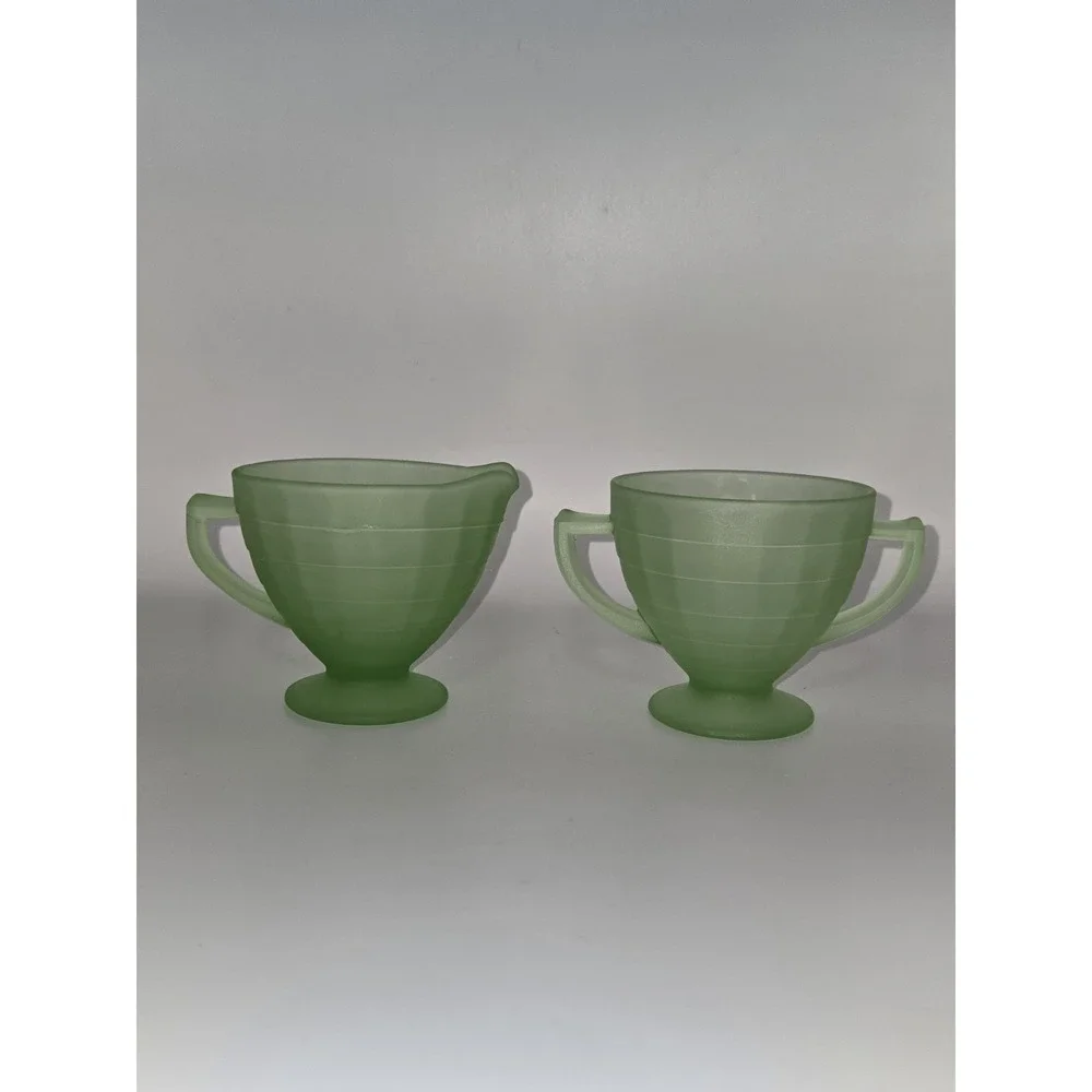 Uranium Glass Green Cups Attributed‎ to Hocking 3 Inch UV Glow Set of 2